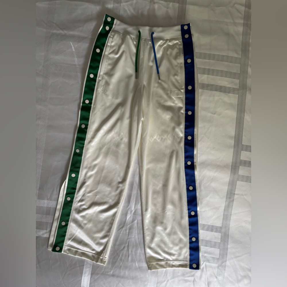 Jordan White Snap-Strip Joggers with Green & Blue Trim